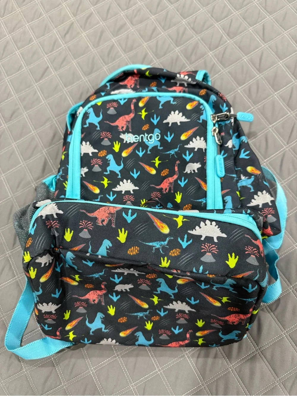 Bentgo Kids Dinosaur Backpack in Black with Bright Blue Trim